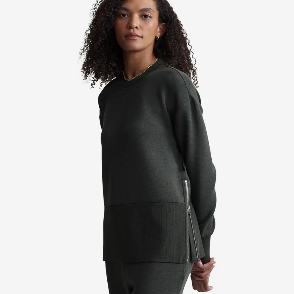 Varley Dark Olive Green Side-Zip Pullover Sweatshirt